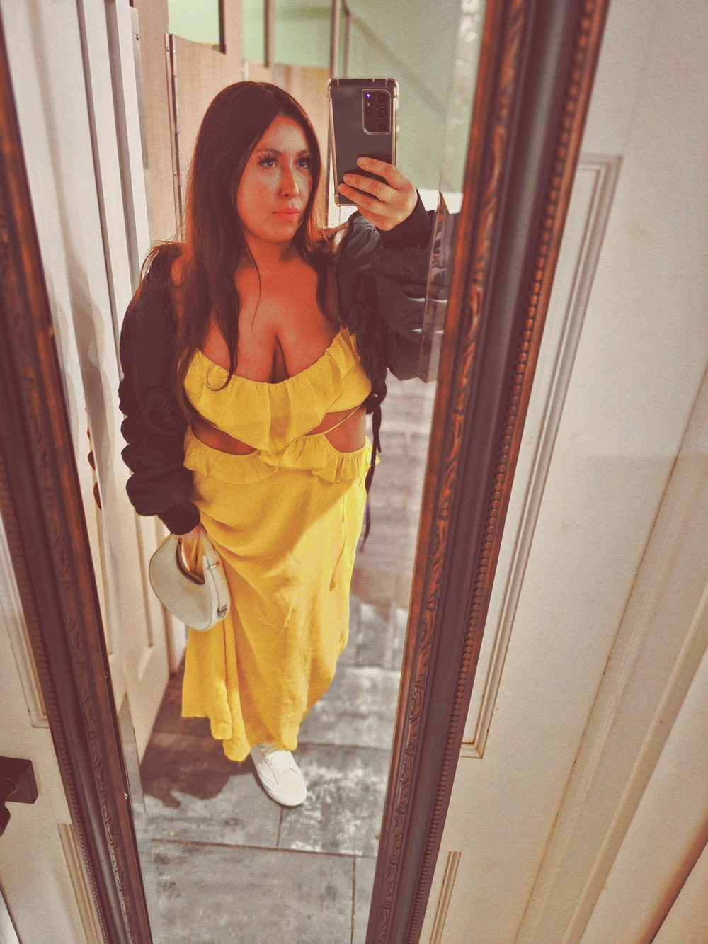 Finesse Yellow Ruffle Cutout Crop Top And Skirt